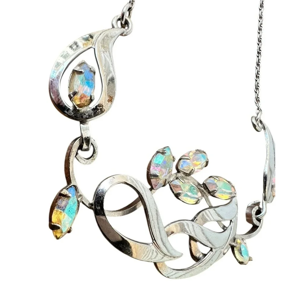 Vintage Sterling A.B. Rhinestone Necklace‎ Curtis Creations Signed Short Chain